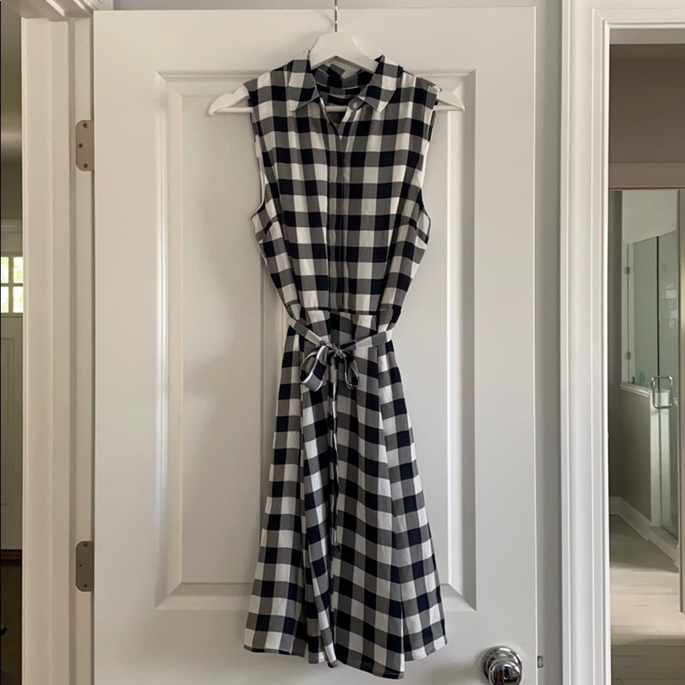 NWT Navy gingham button up swing dress